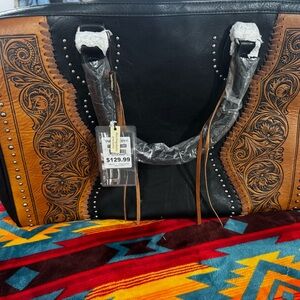 Black and Brown Embossed Leather Tote Bag